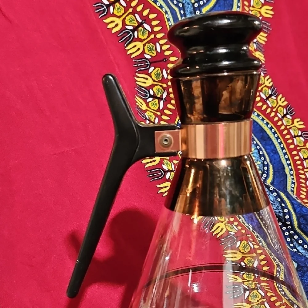VTG Inland Glass MCM Coffee Carafe Decanter Copper Gold Striped
